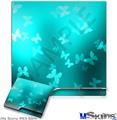 Decal Skin compatible with Sony PS3 Slim Bokeh Butterflies Neon Teal