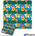Decal Skin compatible with Sony PS3 Slim Beach Flowers 02 Blue Medium