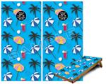 Cornhole Game Board Vinyl Skin Wrap Kit - Beach Party Umbrellas Blue Medium fits 24x48 game boards (GAMEBOARDS NOT INCLUDED)