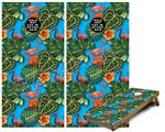 Cornhole Game Board Vinyl Skin Wrap Kit - Famingos and Flowers Blue Medium fits 24x48 game boards (GAMEBOARDS NOT INCLUDED)