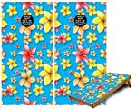 Cornhole Game Board Vinyl Skin Wrap Kit - Beach Flowers Blue Medium fits 24x48 game boards (GAMEBOARDS NOT INCLUDED)