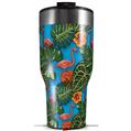 Skin Wrap Decal for 2017 RTIC Tumblers 40oz Famingos and Flowers Blue Medium (TUMBLER NOT INCLUDED)