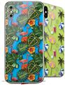 2 Decal style Skin Wraps set for Apple iPhone X and XS Famingos and Flowers Blue Medium