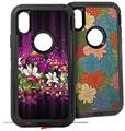 2x Decal style Skin Wrap Set compatible with Otterbox Defender iPhone X and Xs Case - Grungy Flower Bouquet (CASE NOT INCLUDED)