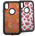2x Decal style Skin Wrap Set compatible with Otterbox Defender iPhone X and Xs Case - Flowers Pattern Roses 06 (CASE NOT INCLUDED)