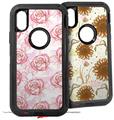 2x Decal style Skin Wrap Set compatible with Otterbox Defender iPhone X and Xs Case - Flowers Pattern Roses 13 (CASE NOT INCLUDED)