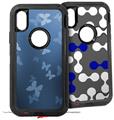 2x Decal style Skin Wrap Set compatible with Otterbox Defender iPhone X and Xs Case - Bokeh Butterflies Blue (CASE NOT INCLUDED)