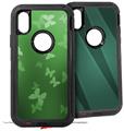 2x Decal style Skin Wrap Set compatible with Otterbox Defender iPhone X and Xs Case - Bokeh Butterflies Green (CASE NOT INCLUDED)