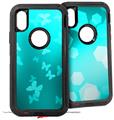 2x Decal style Skin Wrap Set compatible with Otterbox Defender iPhone X and Xs Case - Bokeh Butterflies Neon Teal (CASE NOT INCLUDED)