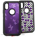 2x Decal style Skin Wrap Set compatible with Otterbox Defender iPhone X and Xs Case - Bokeh Butterflies Purple (CASE NOT INCLUDED)