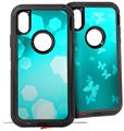 2x Decal style Skin Wrap Set compatible with Otterbox Defender iPhone X and Xs Case - Bokeh Hex Neon Teal (CASE NOT INCLUDED)