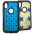 2x Decal style Skin Wrap Set compatible with Otterbox Defender iPhone X and Xs Case - Nautical Anchors Away 02 Blue Medium (CASE NOT INCLUDED)