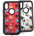 2x Decal style Skin Wrap Set compatible with Otterbox Defender iPhone X and Xs Case - Beach Party Umbrellas Coral (CASE NOT INCLUDED)