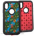 2x Decal style Skin Wrap Set compatible with Otterbox Defender iPhone X and Xs Case - Famingos and Flowers Blue Medium (CASE NOT INCLUDED)