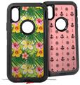 2x Decal style Skin Wrap Set compatible with Otterbox Defender iPhone X and Xs Case - Beach Flowers 02 Sage Green (CASE NOT INCLUDED)