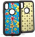 2x Decal style Skin Wrap Set compatible with Otterbox Defender iPhone X and Xs Case - Beach Flowers Blue Medium (CASE NOT INCLUDED)