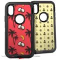 2x Decal style Skin Wrap Set compatible with Otterbox Defender iPhone X and Xs Case - Coconuts Palm Trees and Bananas Coral (CASE NOT INCLUDED)