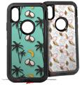 2x Decal style Skin Wrap Set compatible with Otterbox Defender iPhone X and Xs Case - Coconuts Palm Trees and Bananas Seafoam Green (CASE NOT INCLUDED)
